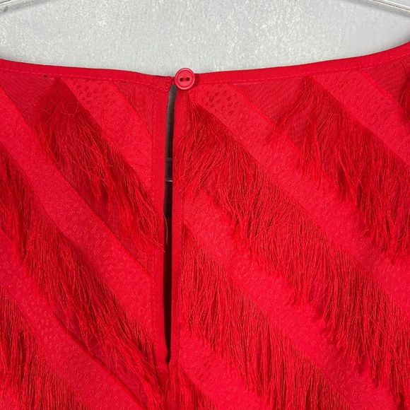 Long Tall Sally size 12 fringe dress red short sleeve chiffon lined side zip - Picture 8 of 13